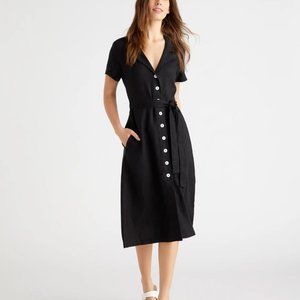 QUINCE Black Front Button Dress